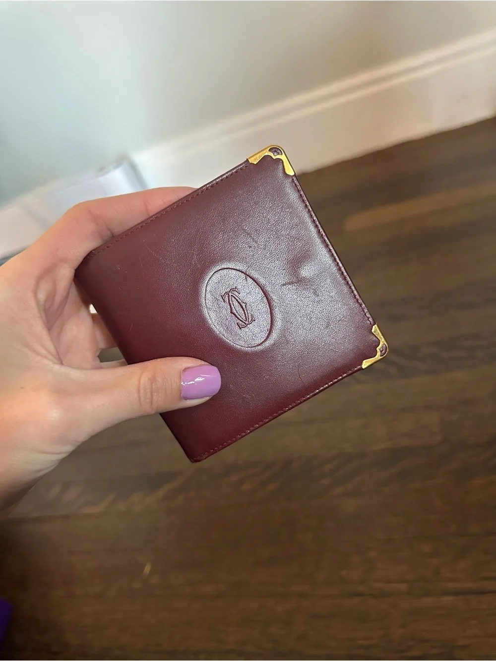 Cartier Burgundy Leather Card Holder with Gold Corners